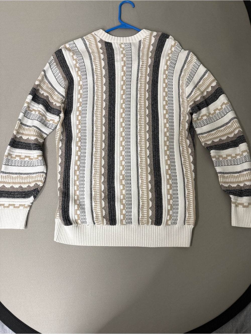 Hollister Men's Crewneck Sweater in Cream, Beige & Gray Stripes